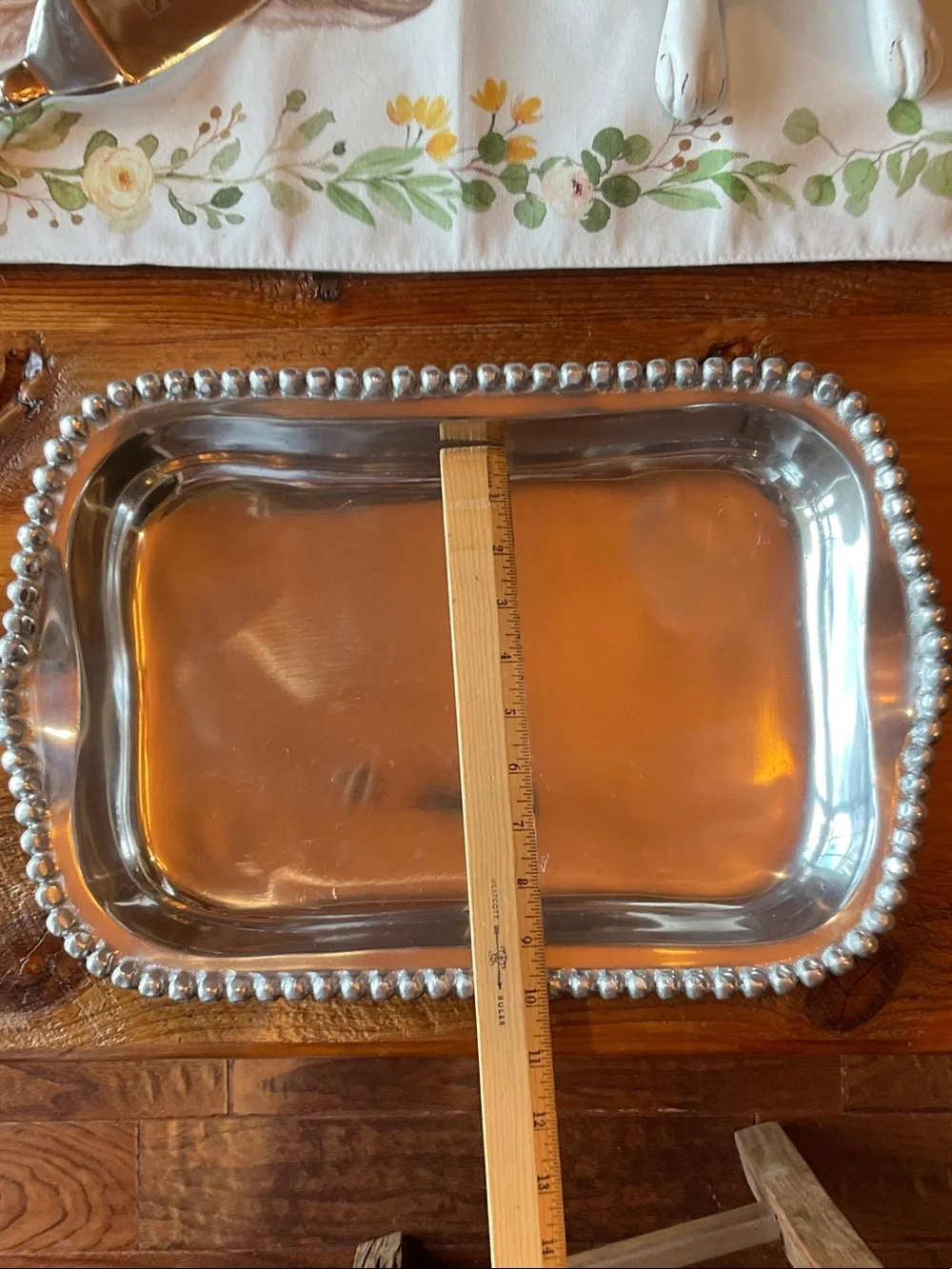 Beaded Edge Rectangular Serving Tray in Silver